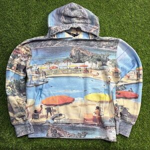 Well known studios Beach Scene Blue Printed Men's Hoodie Sweater M